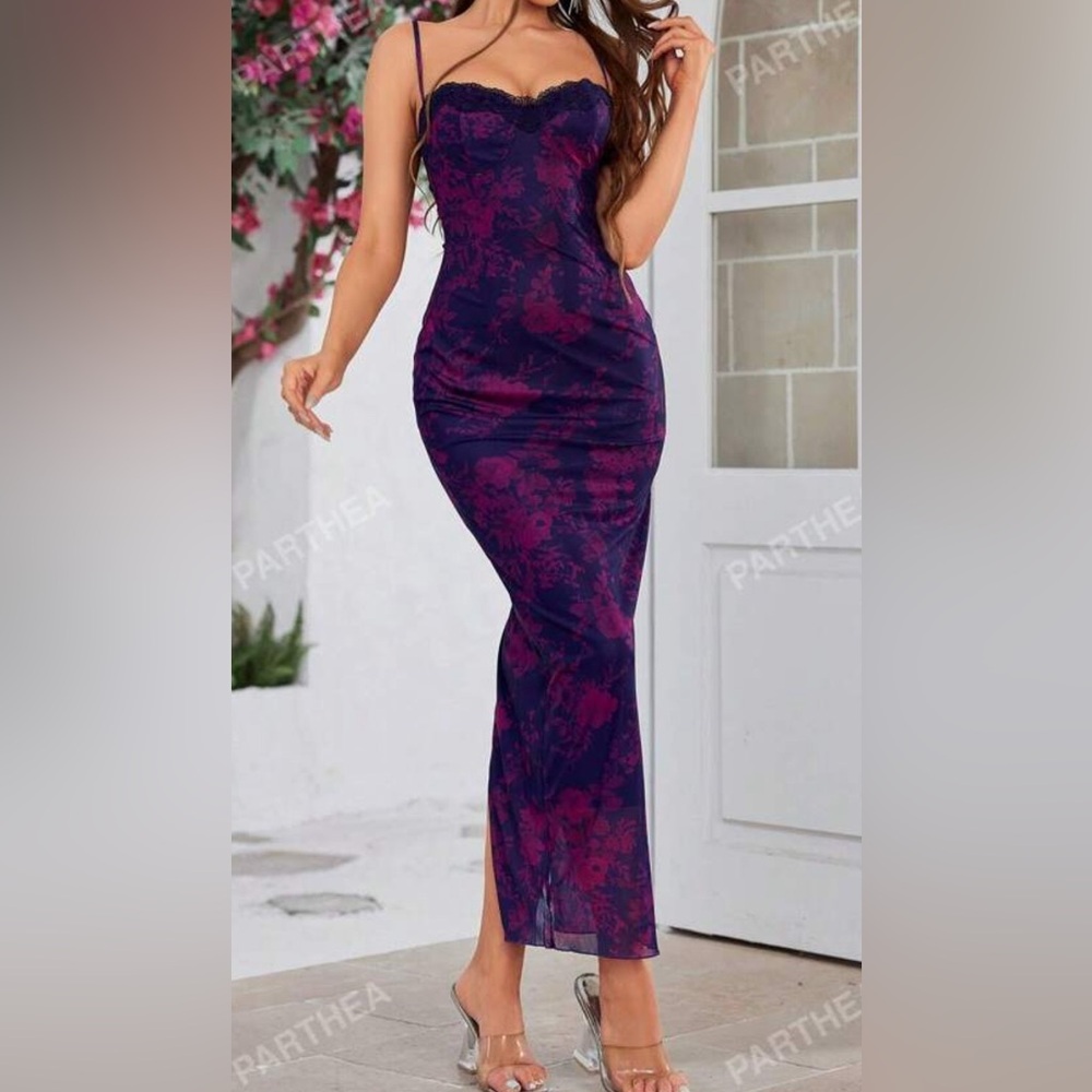 Elegant Purple Floral Maxi Dress